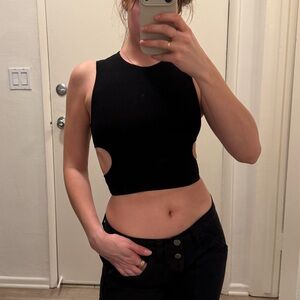 Reformation Black Cut-Out Crop Top